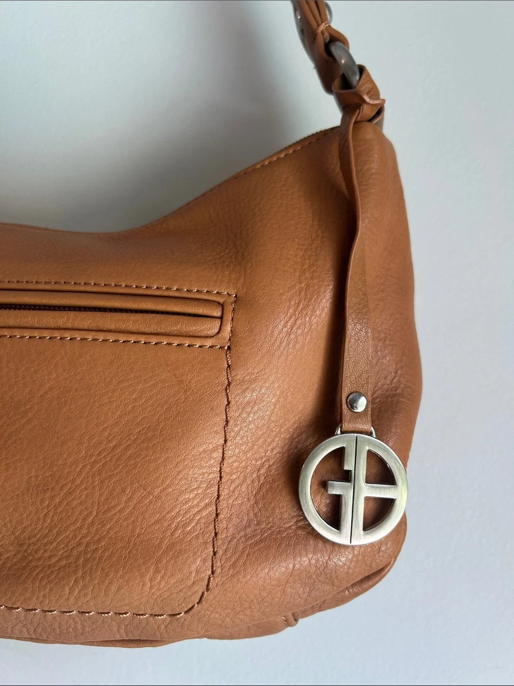 NWT Gianni Bernini Leather Hobo Shoulder Bag in Camel Tan